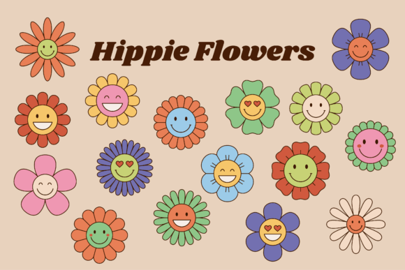Download Hippie Flowers, Retro Flowers with Faces - Flower Collection