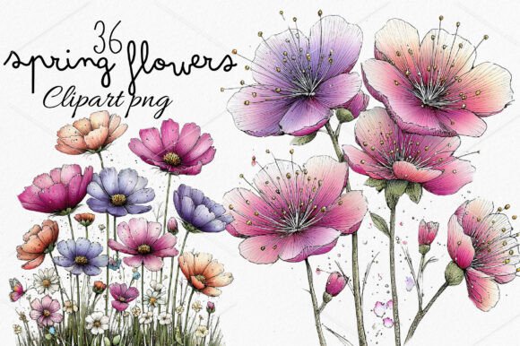 Download Whimsical Spring Flowers Clipart Bundle - Flower Collection