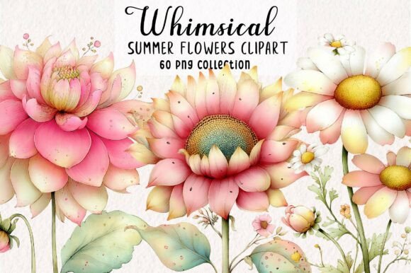 Download Whimsical Summer Flowers Clipart PNG - Flower Collection