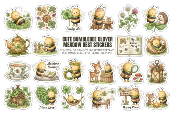 Download Cute Bumblebee Clover Meadow Stickers - Stickers Collection